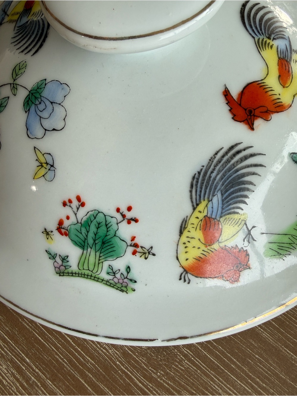 Vintage Chinese Porcelain Lidded Bowl Hand Painted Rooster & Peony Motif Ming Li - Picture 10 of 15